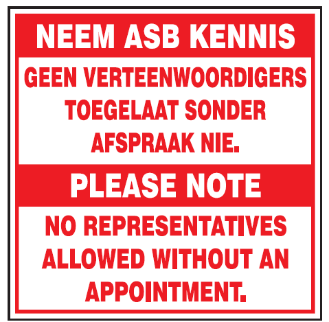 Please Note No representatives safety sign (NE47)