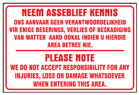 Indemnity - No responsibility accepted safety sign (NR2)