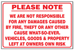 Indemnity - Not responsible for any damages safety sign (NR5)