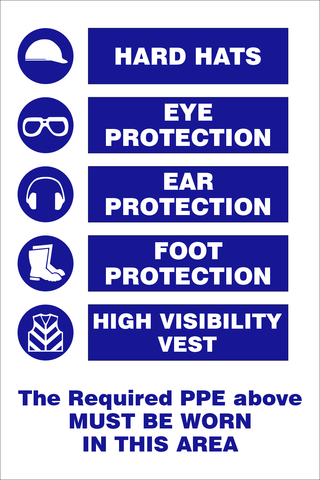 The required PPE must be worn in this area safety sign (M101)