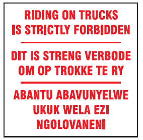 Riding on trucks is strictly forbidden (3 languages) safety sign (FM41)