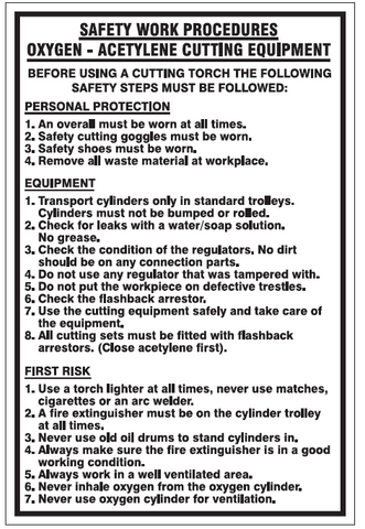 Safety Work Procedures Oxygen- Acetylene Cutting Equipment  safety sign (FM10)