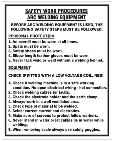 Safety Work Procedures Arc welding Equipment safety sign (FM12)