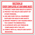 Section 22 every employee at our mine must: safety sign  (MI24)