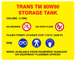 Trans TM 80W90 Storage Tank safety sticker (MI37)