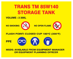 Trans TM 85W140 storage tank safety sticker (MI39)