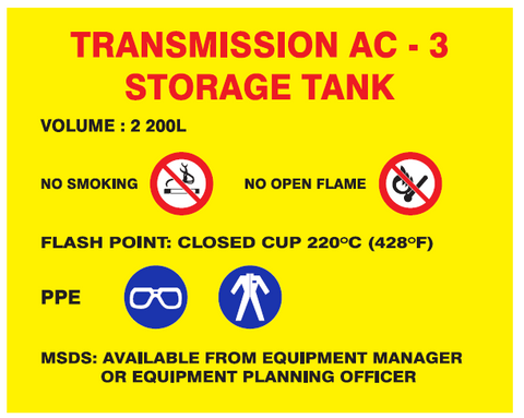 Transmission AC-3 storage tank safety sticker  (MI31)