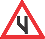 Beginning of dual roadway (to left) road sign (W119)