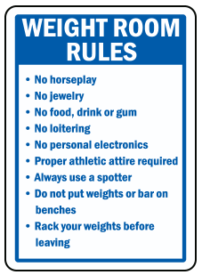 Weight room rules safety sign (GYM01)